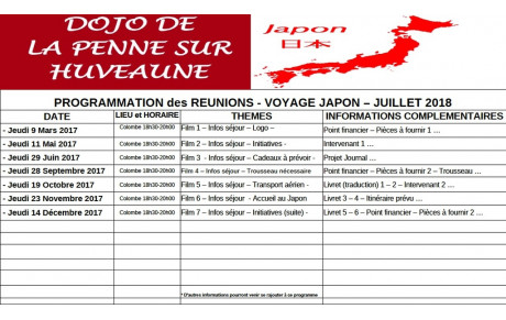 CALENDRIER DES REUNIONS JAPON 2018